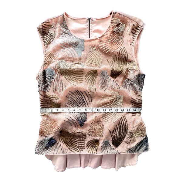 BCBGMAXAZRIA Size L Savannah Long-Back Sequined Top Blush Dark Bare Pink - Picture 14 of 16